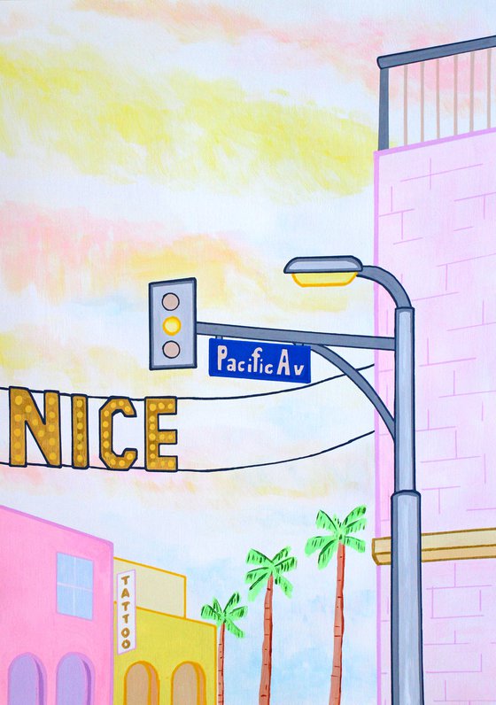 Venice Beach Street Corner - Painting on Unframed A3 Paper