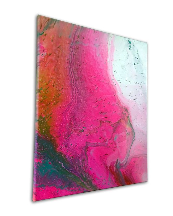 "Pink Tsunami" - Original Abstract PMS Fluid Acrylic Painting - 16 x 20 inches