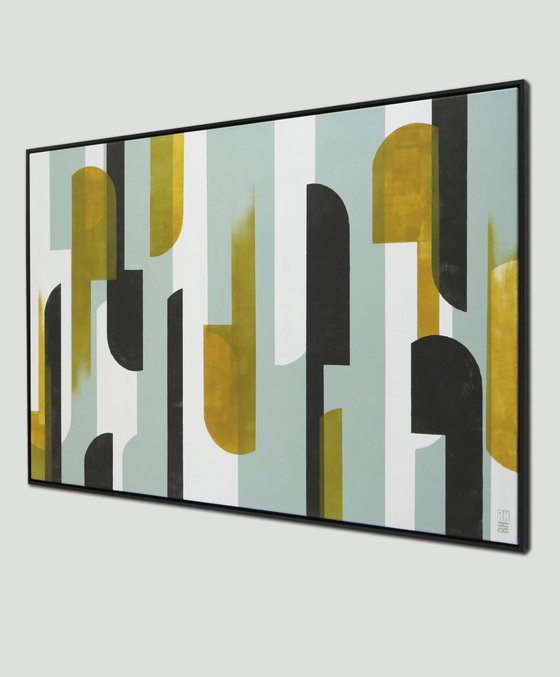 Modern Painting Incl. Frame - Traffic Natural XL 155x105 - Large Abstract Art - 4M