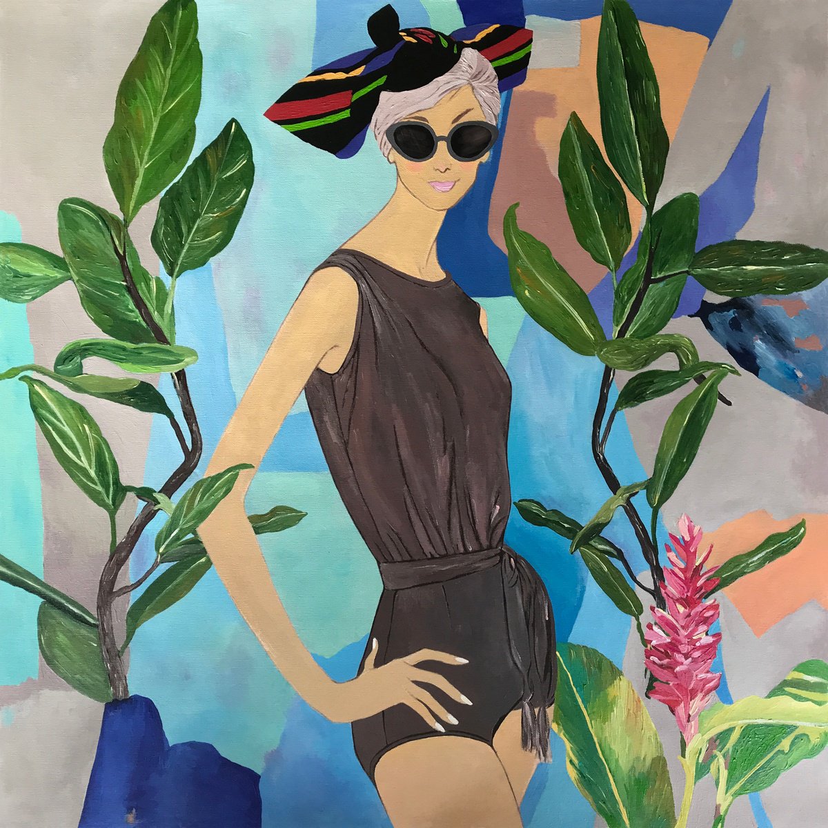 Portrait Acrylic Painting By Artemisia, 33 X 33, Vacanze A Capri, Original Artwork