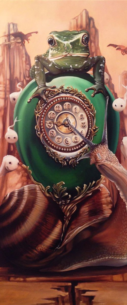 Frog on Faberge evolution- original oil painting - large size 100 x 81 cm (39' x 32') by Valentina Toma' aka Zoe Chigi