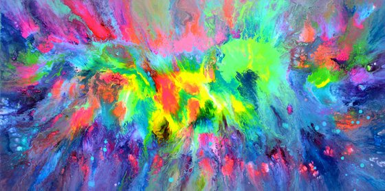 160x80x4 cm Large Ready to Hang Abstract Painting - XXXL Huge Colourful Modern Abstract Big Painting, Large Colorful Painting - Ready to Hang, Hotel and Restaurant Wall Decoration, TITLE: Gaia's Energy
