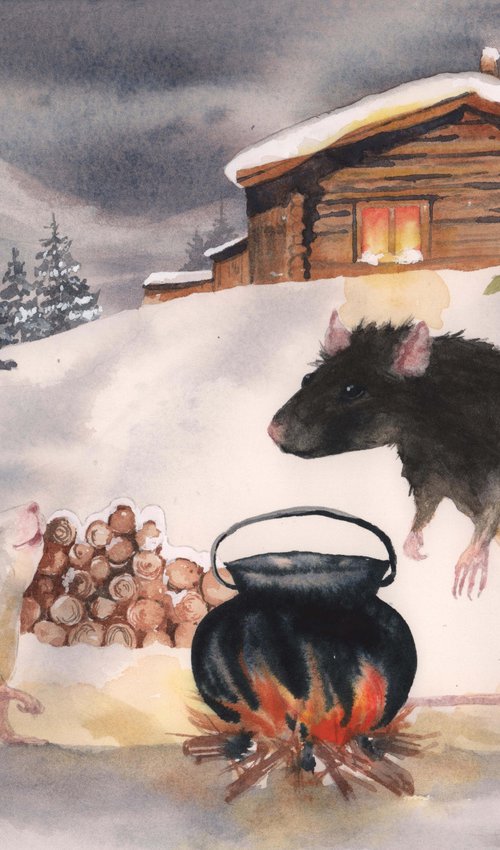 Snow Rat Cabin - original watercolour painting by Alison Fennell