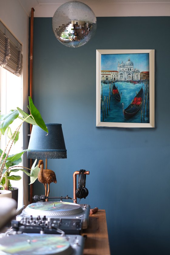 My Venice, painting with venice, landscape italy, painting with gondolas, painting with venice, walking on gondolas, romantic venice, oil painting venice, oil painting, original gift, home decor, Bedroom, Living Room, Venice, Gondolas, Red, Blue, Palace, Canal, Italy, Travel, Romance