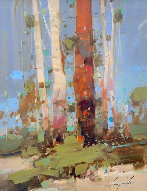 Birches Trees, Original oil painting, Handmade artwork, One of a kind