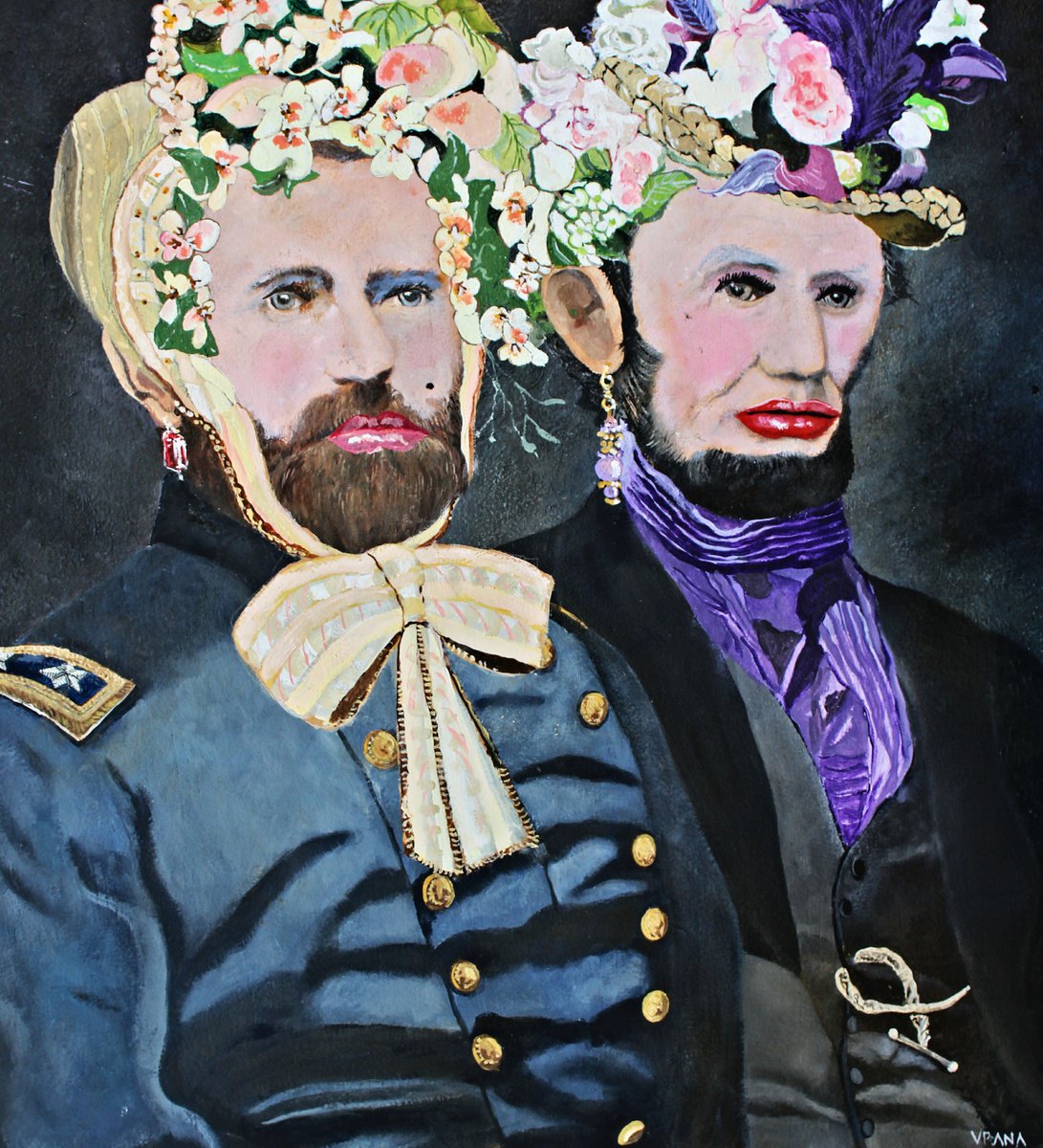 Photorealistic Portrait Oil Painting By Ken Vrana, 22 X 24", Mrs. Lincoln And Mrs. Grant Off To A Garden Party, Original Artwork
