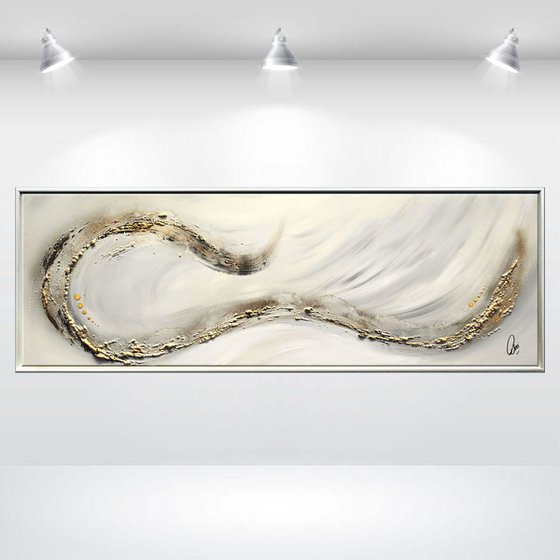 Golden Elegance - Abstract- Painting- Acrylic Canvas Art - Wall Art - Framed Art - White Gold Art - Modern Art