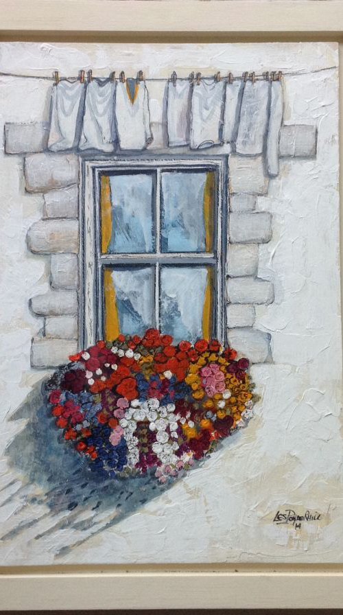 Cottage window on washing day by Les  Powderhill
