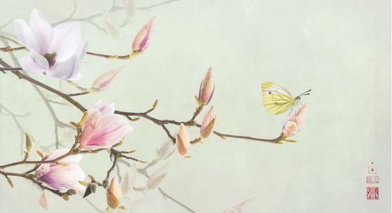 Magnolia and green-veined white