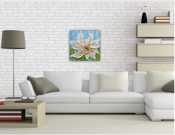 Magnolia IV - Original Textured Floral Painting, Impressionist Art