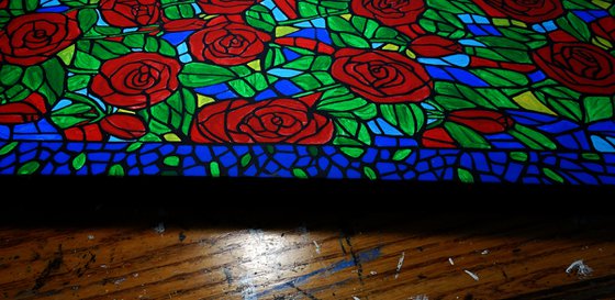 Stained glass red roses