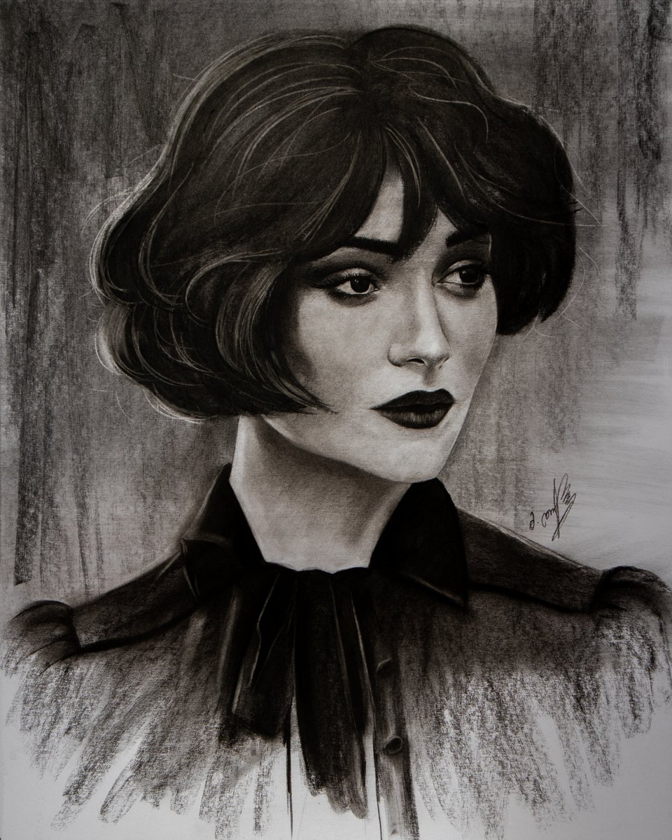 Photorealistic Portrait Charcoal Drawing By Mariam Darchiashvili, 16 X 20", Untitled, Original Artwork