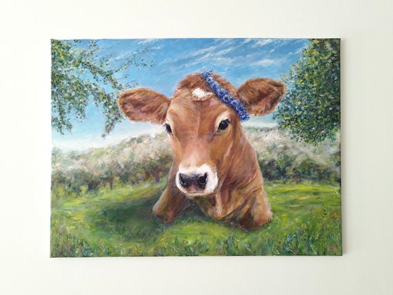 Maja, The Resting Cow In The Orchard