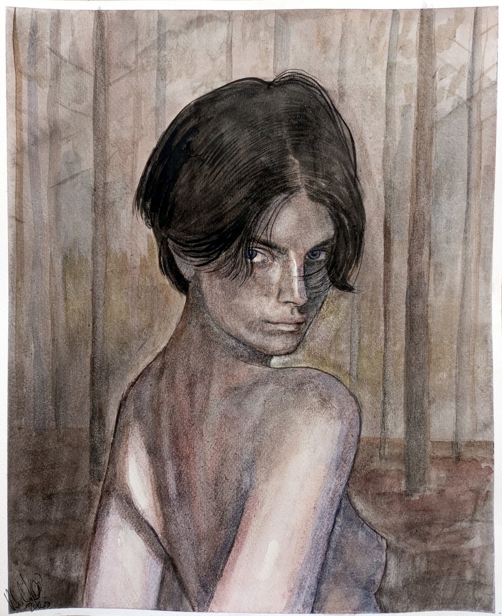 Illustrative Portrait Pastel Drawing By Paolo Beneforti, 9 X 12", Faun Girl, Original Artwork