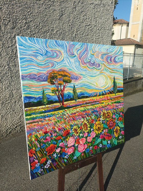 Summer fields under Gogh sky