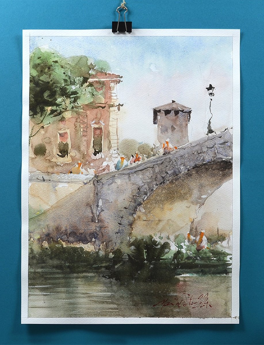 Rome Watercolor Landscape by Marin Victor