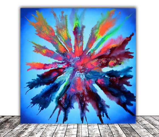 40x40" Opening Blue Pandora - Large Painting - Ready to Hang