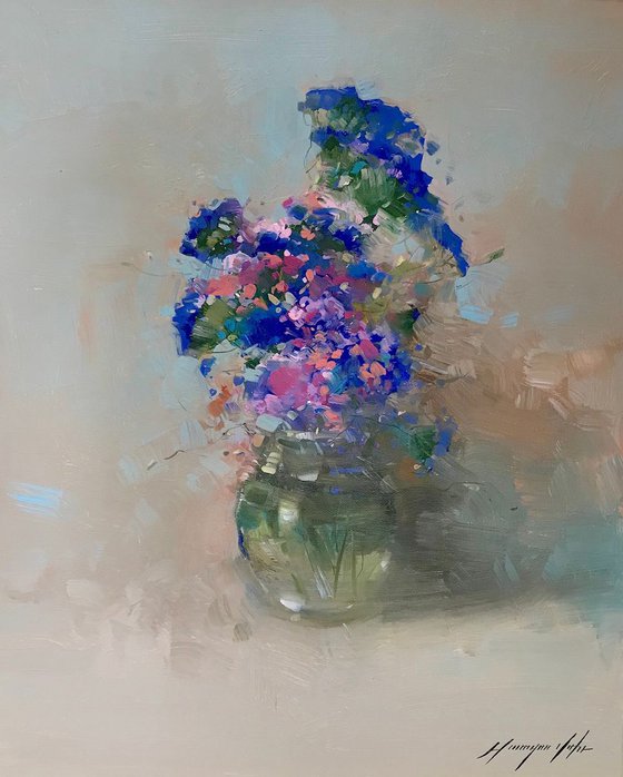 Vase of Flowers, Oil painting, One of a kind, Handmade artwork