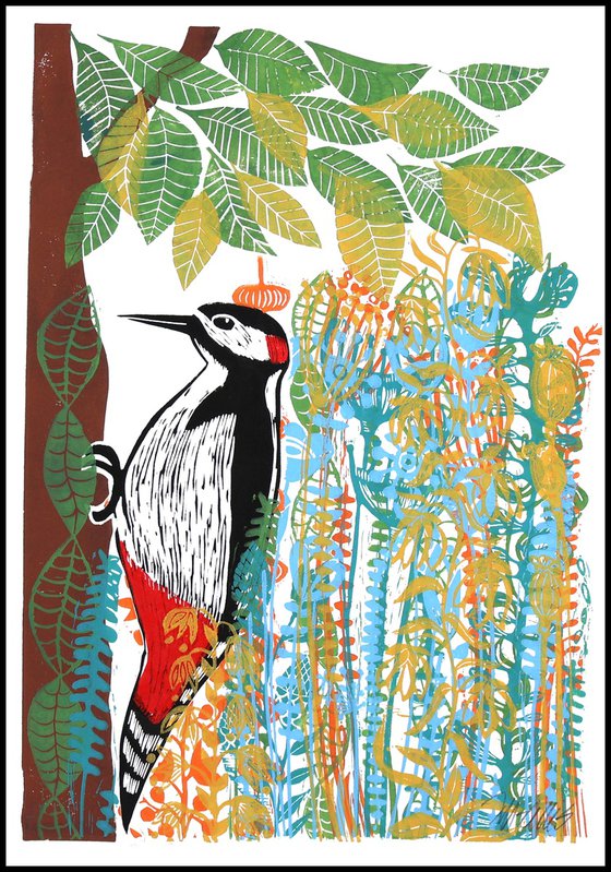 Woodpecker and Flowers