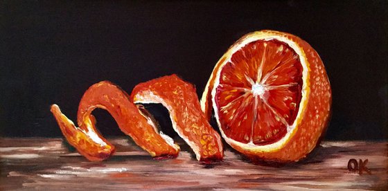 Peeled orange. Still life.