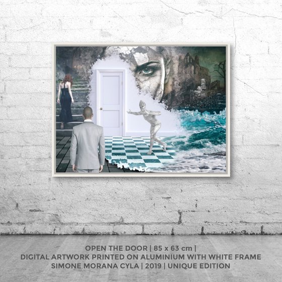 OPEN THE DOOR | Digital Painting printed on Alu-Dibond with White wood frame | Unique Artwork | 2019 | Simone Morana Cyla | 85 x 63 cm | Art Gallery Quality | Published