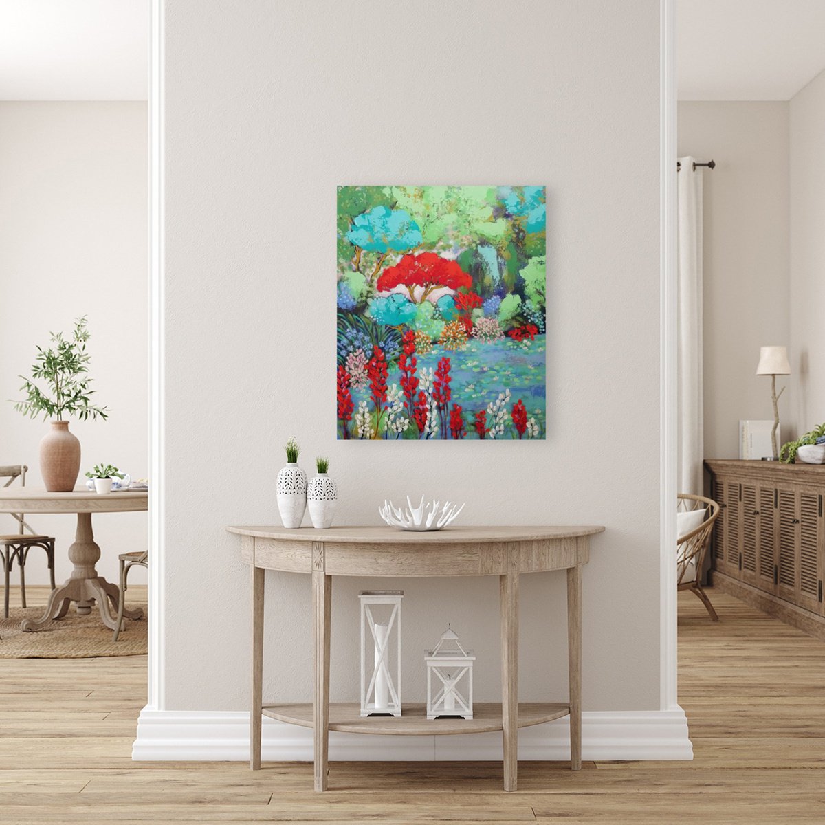 Impressionistic Landscape Acrylic Painting By Karen Rieger, 20 X 24", Summer Baroque, Original Artwork