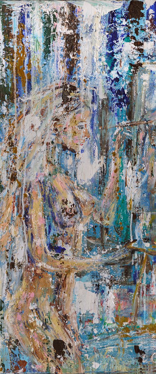 Nude: SHE IS PAINTING HER DREAM - by Oswin Gesselli - 60x90 cm/ 23.62"x35.43" by Oswin Gesselli