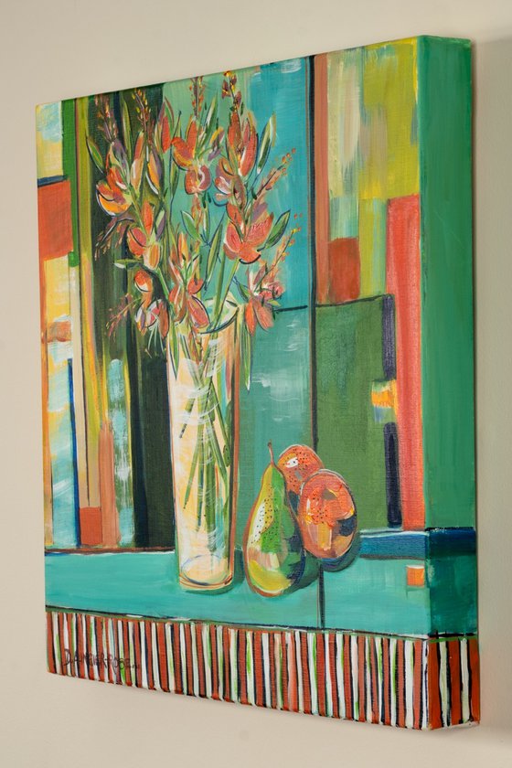 STILL LIFE WITH ORANGE CROCOSMIA