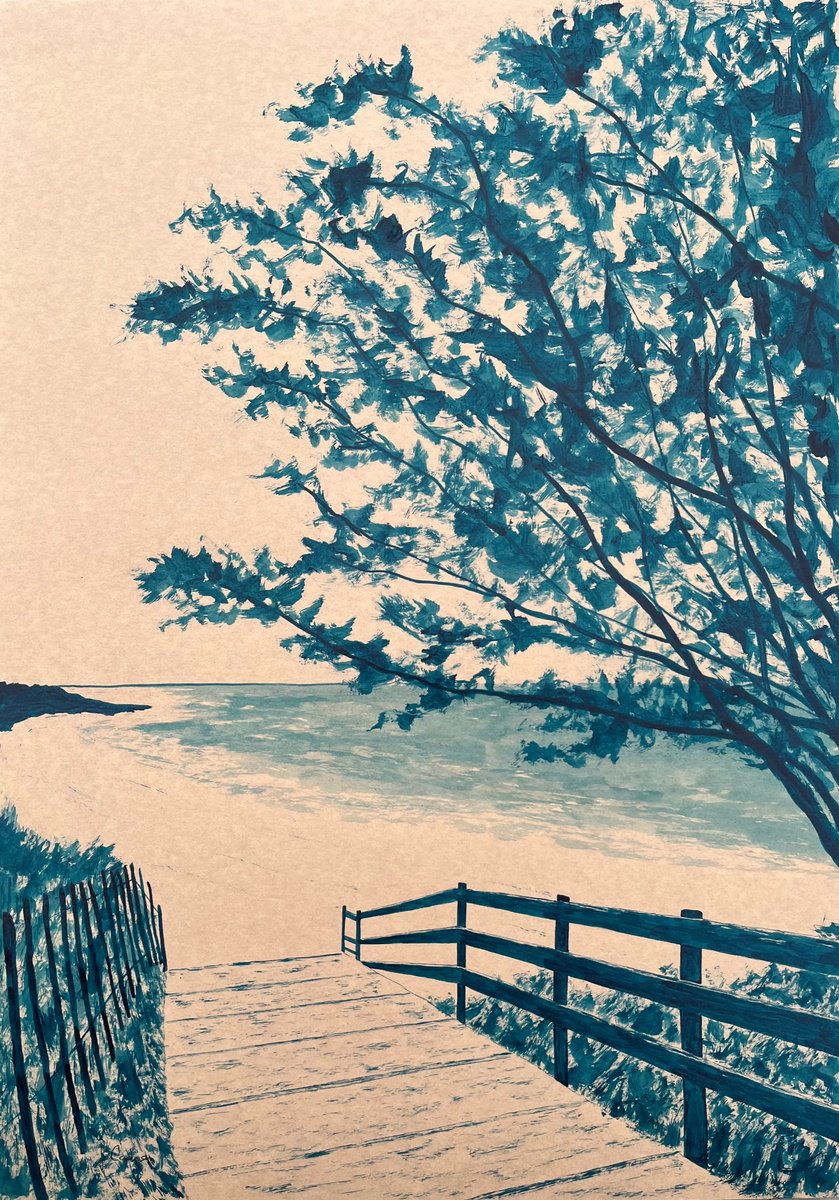 Impressionistic Landscape Painting By Cadiou Frederic, 20 X 28, Kermyl Beach, Original Artwork