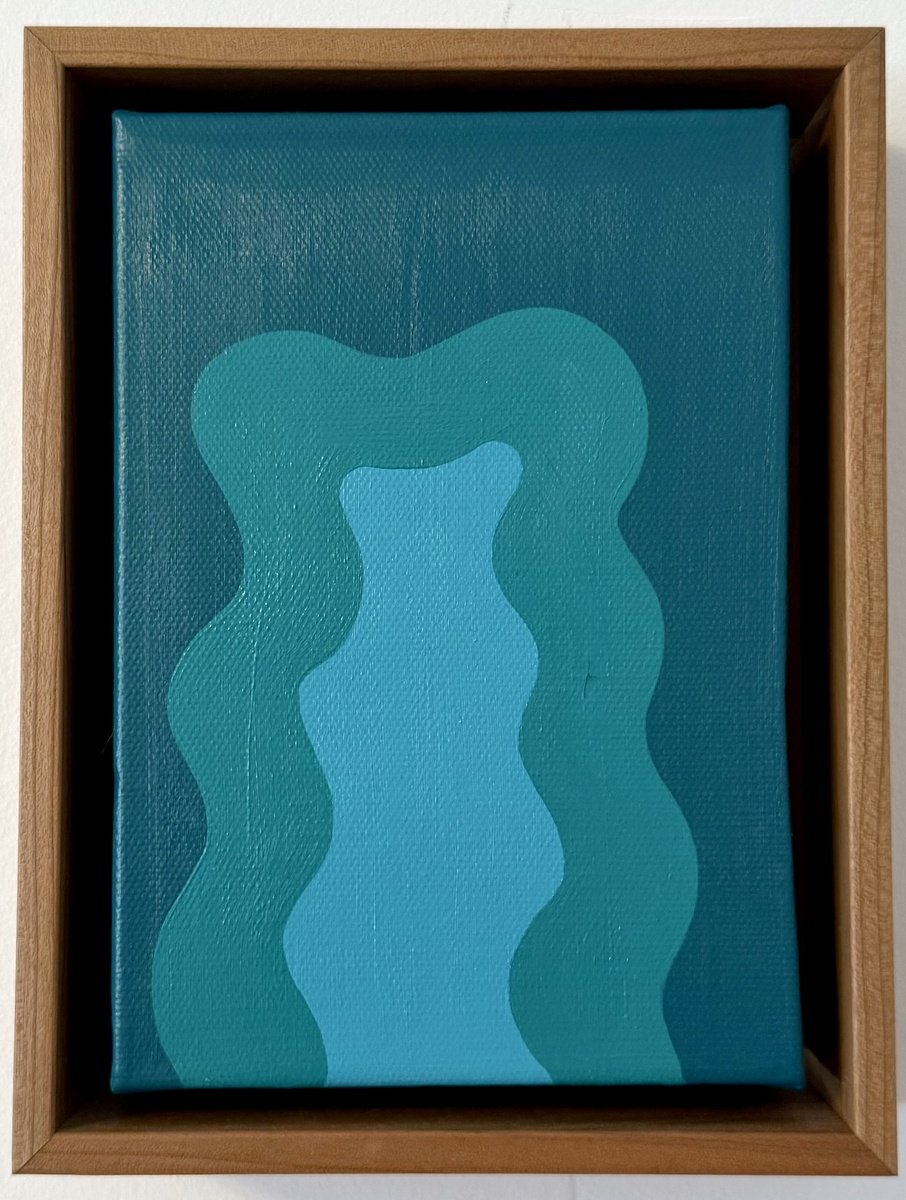 Organic Abstract Acrylic Painting By Shadia Sabagh, 6 X 8", Turquoise Mini, Original Artwork