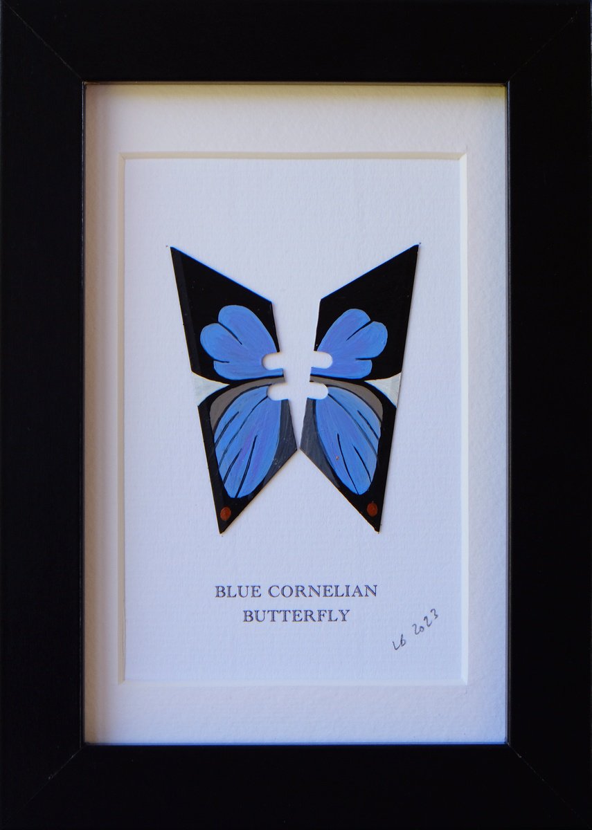 Photorealistic Animal Collage By Lene Bladbjerg, 5 X 7", Blue Cornelian Butterfly, Original Artwork