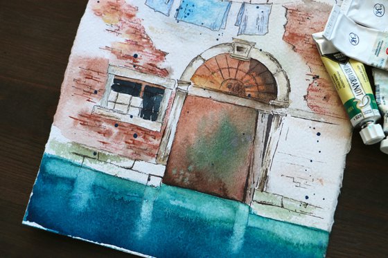 Old house in Venice. Original watercolor artwork.