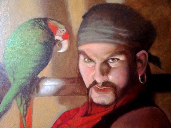 Pirate With Parrot - original oil painting