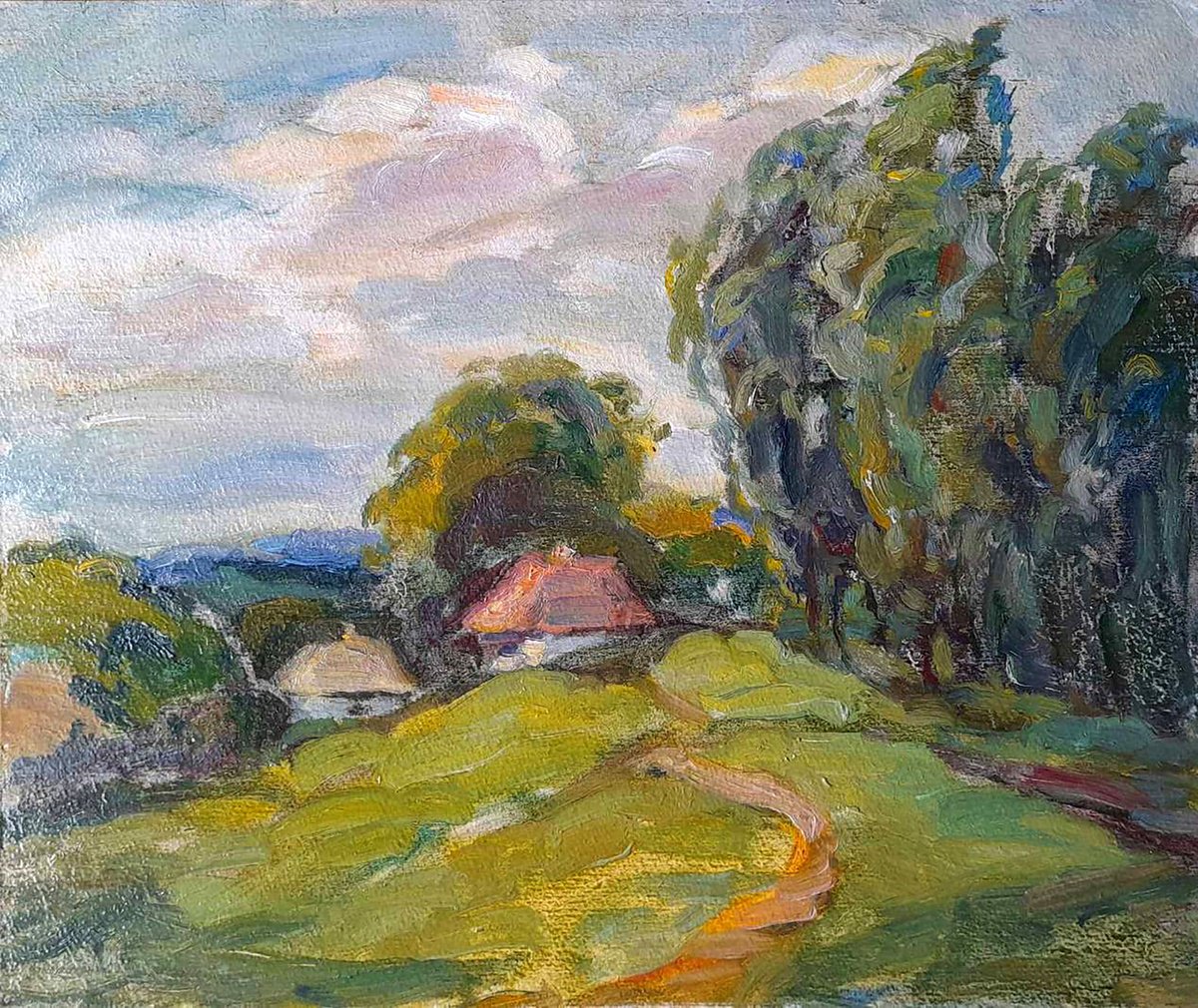 Impressionistic Landscape Oil Painting By Ivan Kovalenko, 14 X 12, Village View, Original Artwork