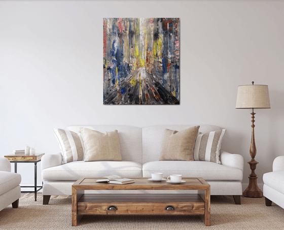 BIG CITY LIGHTS, abstract impressionist painting 102x90