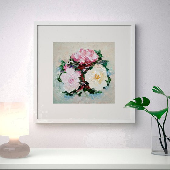 Peonies Painting Original Art Small Floral Wall Art Abstract Peony Flower Artwork