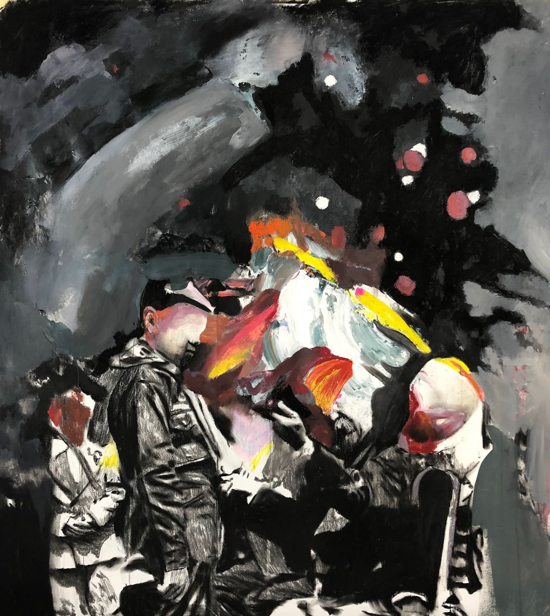 Abstract Portrait Painting By Dan Laurentiu Arcus, 35 X 39, Merry Go Round, Original Artwork