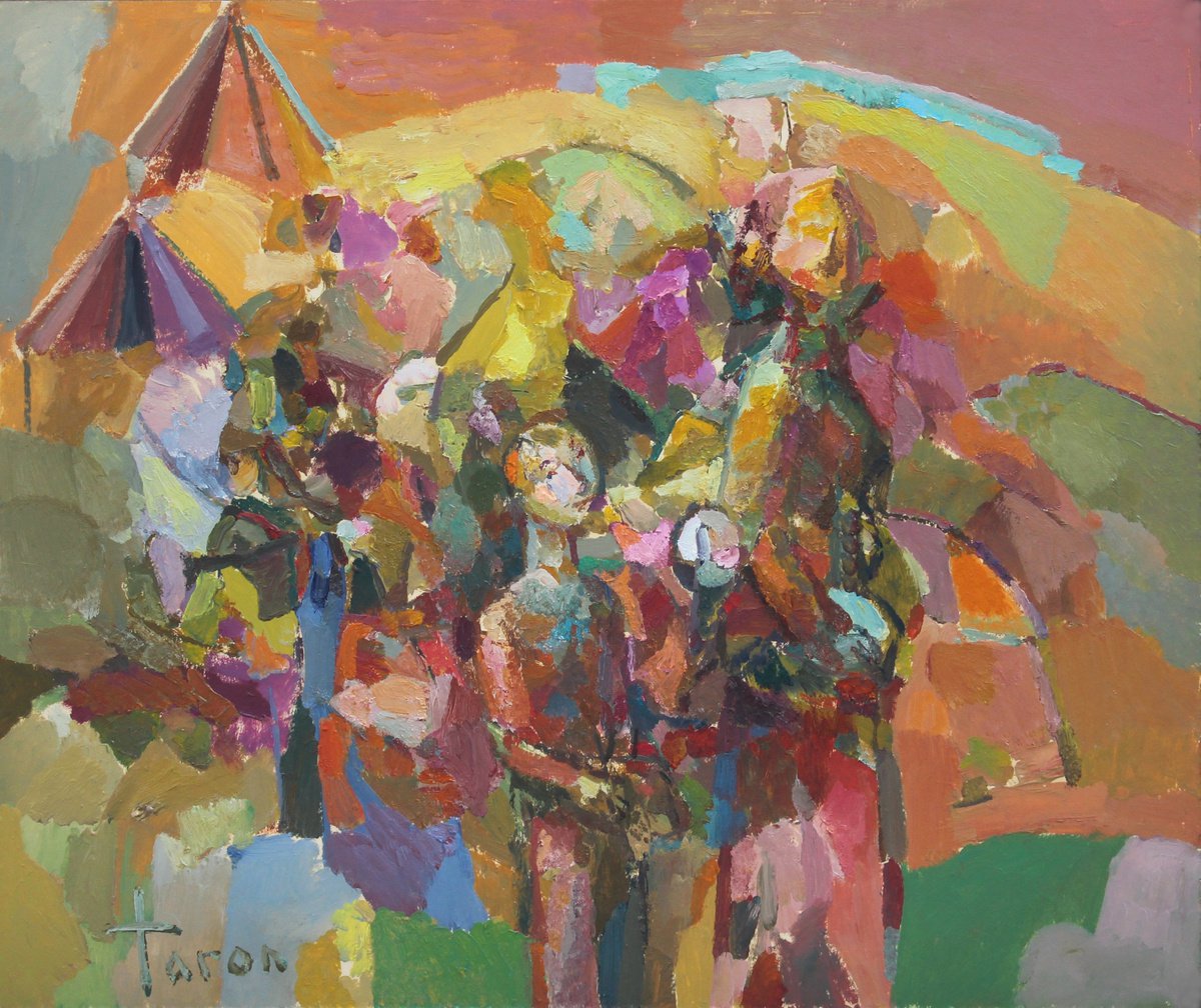 Abstract Oil Painting By Taron Khachatryan, 16 X 13", Pilgrimage, Original Artwork