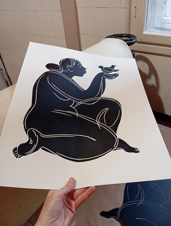 Linoprint "Bird-2" 40x50cm