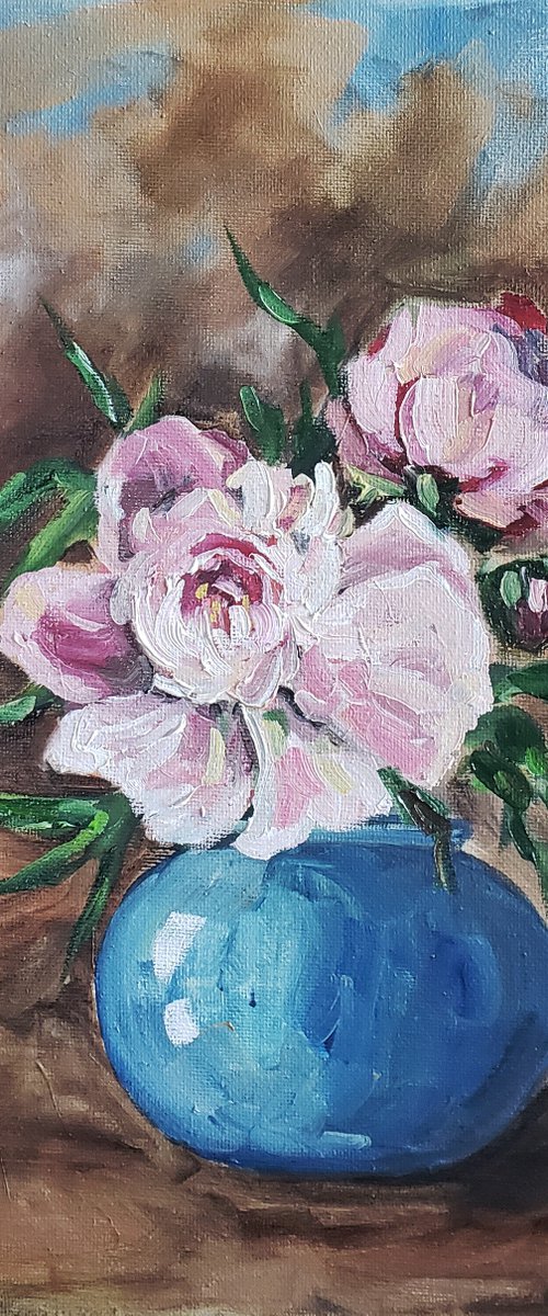 Flower - Peony - "In a Blue Vase" by Katrina Case