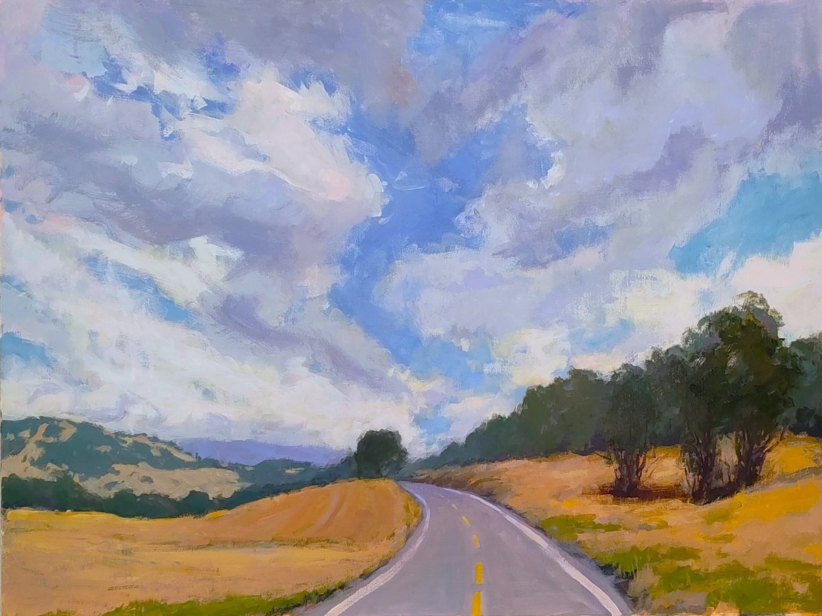 Impressionistic Landscape Acrylic Painting By Kristina Sellers, 42 X 32", The Road Ahead, Original Artwork