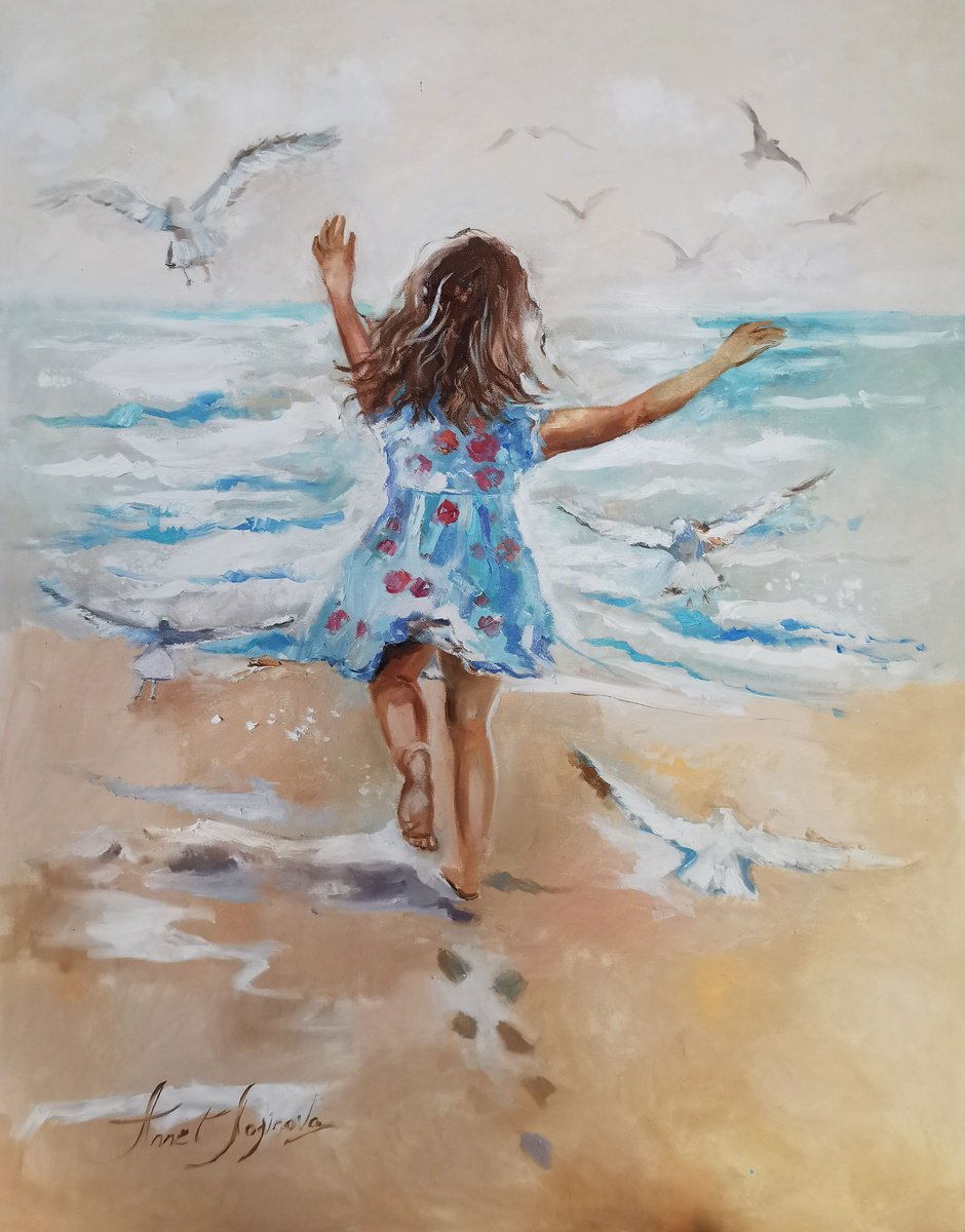 Impressionistic Landscape Oil Painting By Annet Loginova, 31 X 39, Large Painting With The Sea, Original Artwork