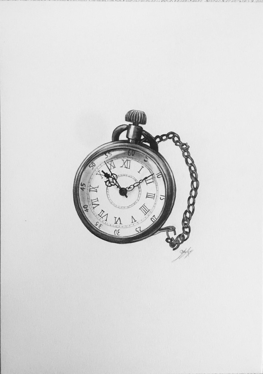 Photorealistic Still Life Pencil Drawing By Amelia Taylor, 8 X 12, Pocket Watch, Original Artwork