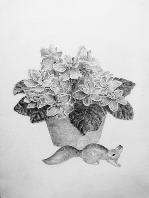 Violets. Original pencil drawing. by Yury Klyan