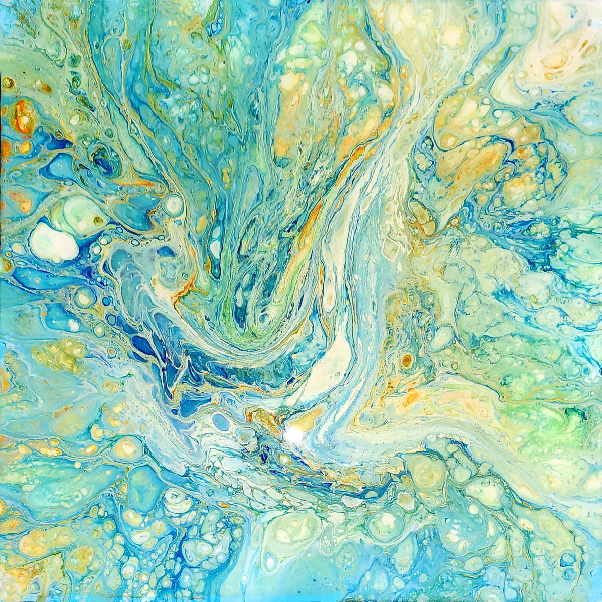 Organic Abstract Painting By Jane Biven, 16 X 8, Green River, Original Artwork