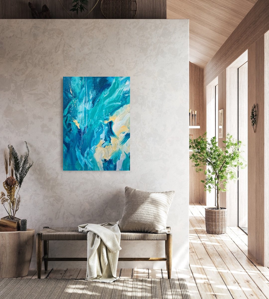 California Vibe. Abstract turquoise painting. by Mariana Briukhanova