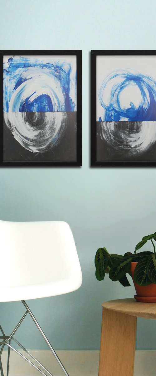 Diptych - Art on Paper - Incl Frame - Dreamwave Black - 25J by Ronald Hunter