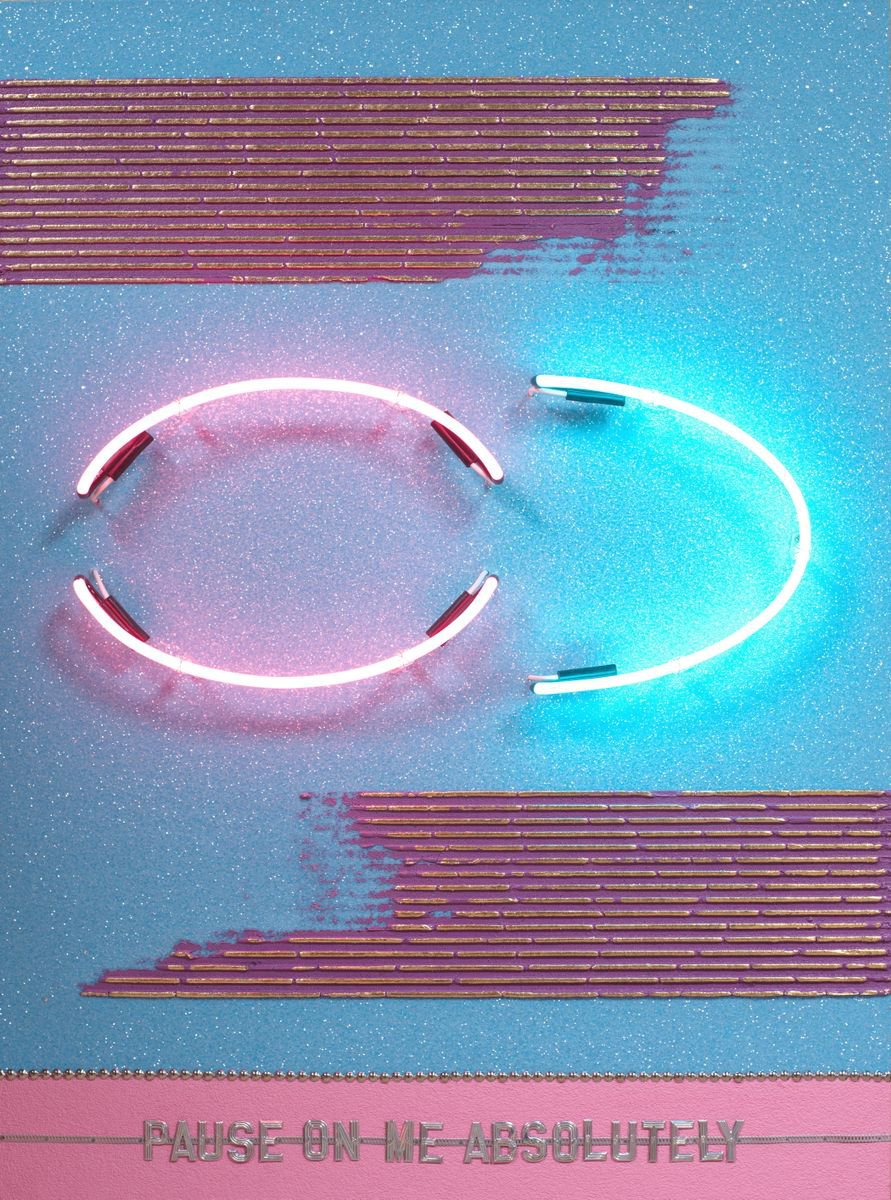 Urban And Pop Abstract Sculpture By Dangerous Minds Artists, 31 X 43, Pause On Me Absolutely, Original Artwork