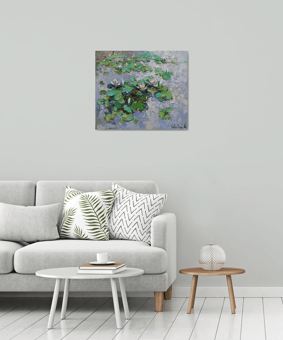 White Water Lilies - Original Oil painting