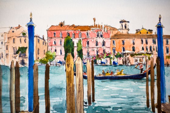 Venice. Grand canal view. Urban sketching small interior gift drawing